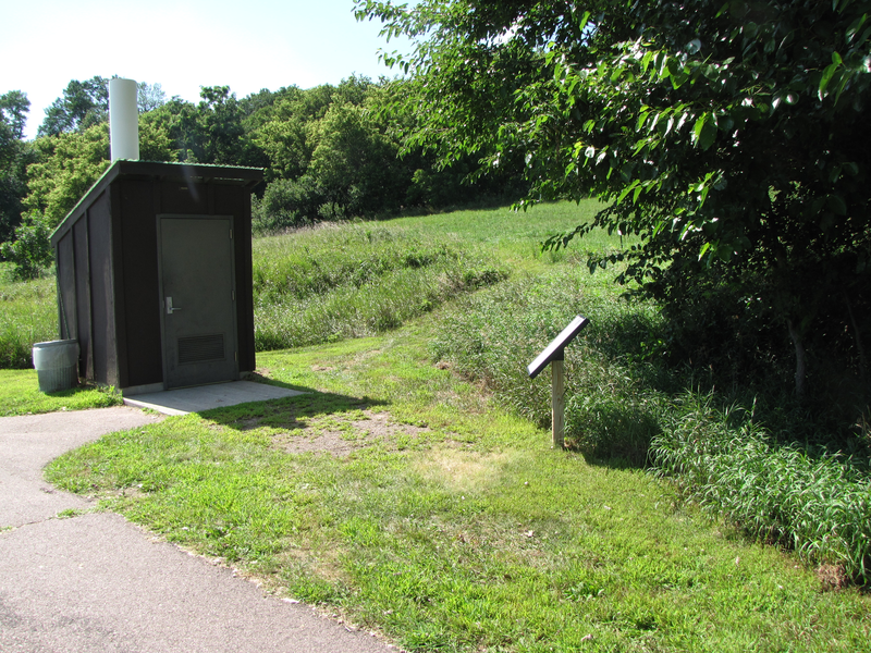 Branch - go right and leave the paved trail.  Toilet