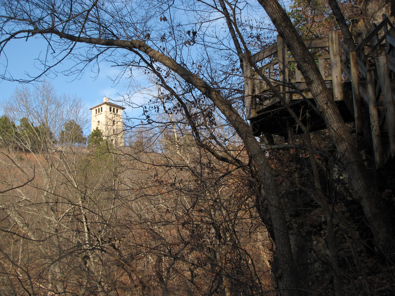Building and overlook on the way up