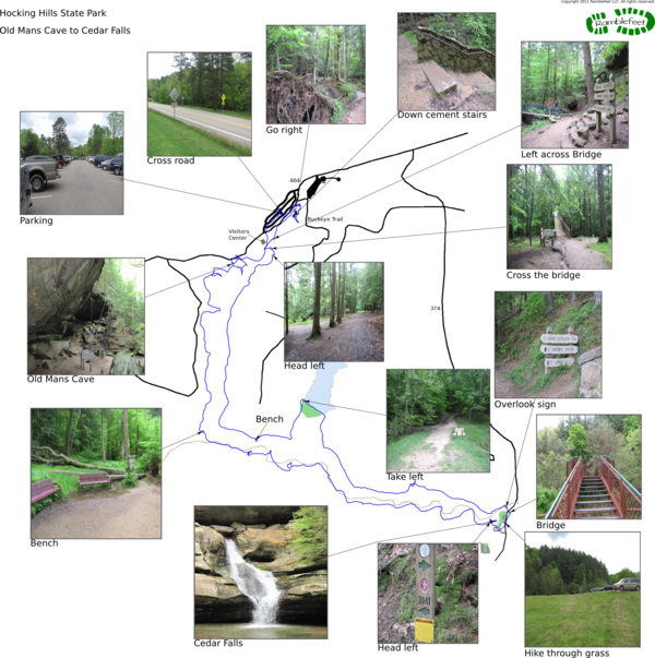 Trail map - Old Mans Cave to Cedar Falls