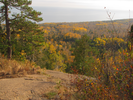 Gray Lake Superior and a full colored woods